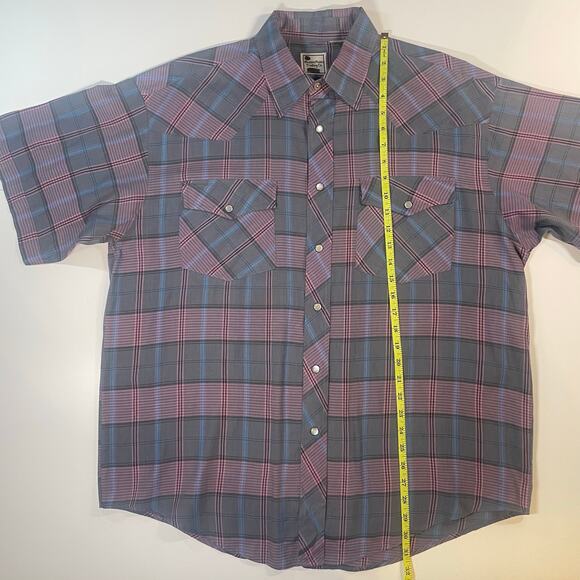VTG Western Plains Men’s Sz XL Plaid Pearl Snap Short Sleeve Shirt Americana - Picture 5 of 7
